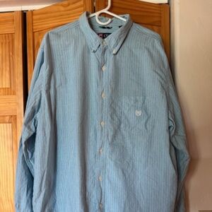 Chaps mens long sleeve collar shirt, front pocket XXL, light blue /stripe